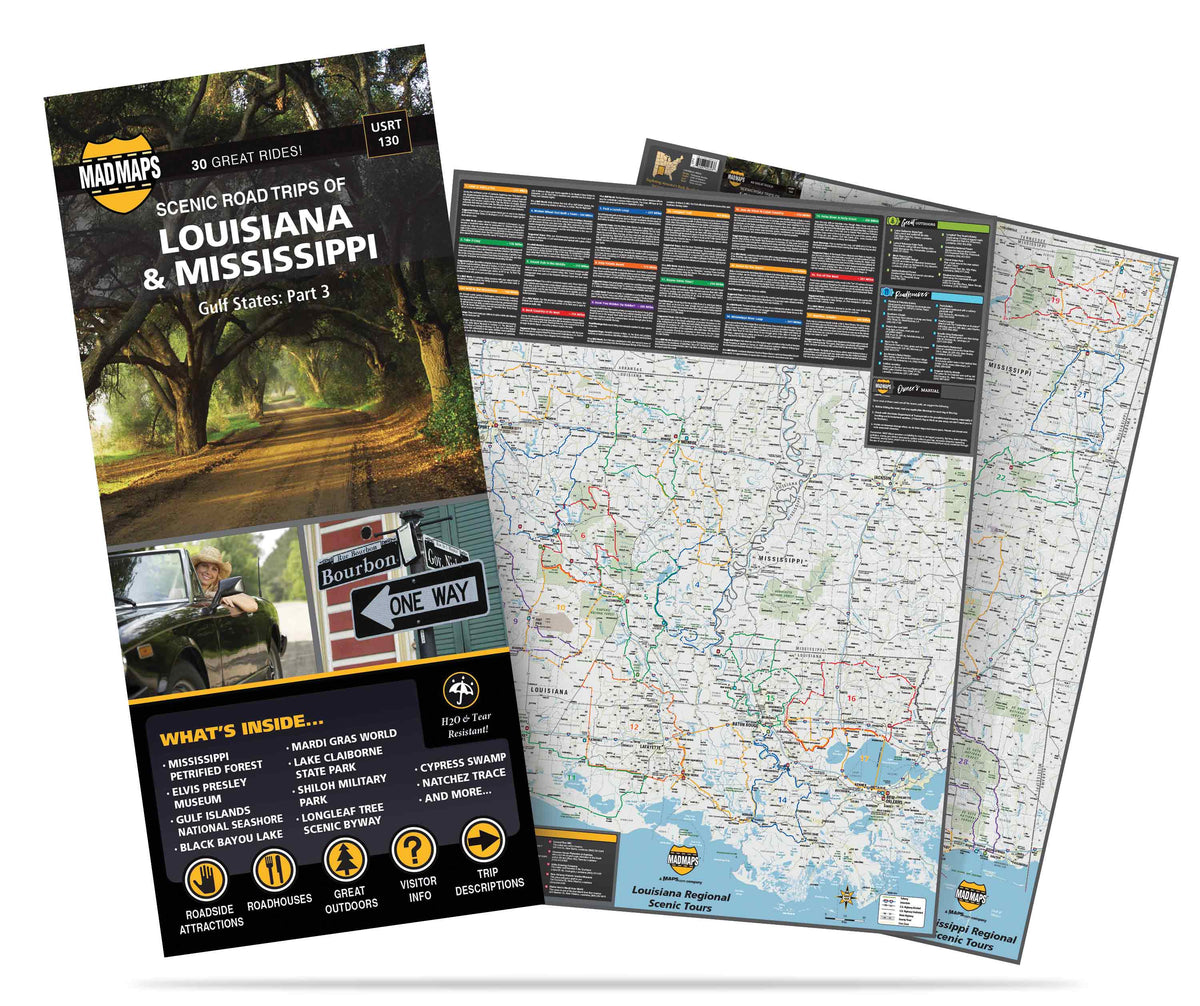 MAD Maps - USRT130 - Scenic Road Trips Map of Louisiana and Mississippi