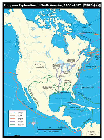 European Exploration of North America Map, 1066-1682 CE