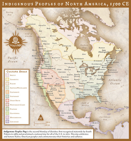 Indigenous Peoples of North America, 1500 CE: Indigenous Peoples Day Commemorative Map