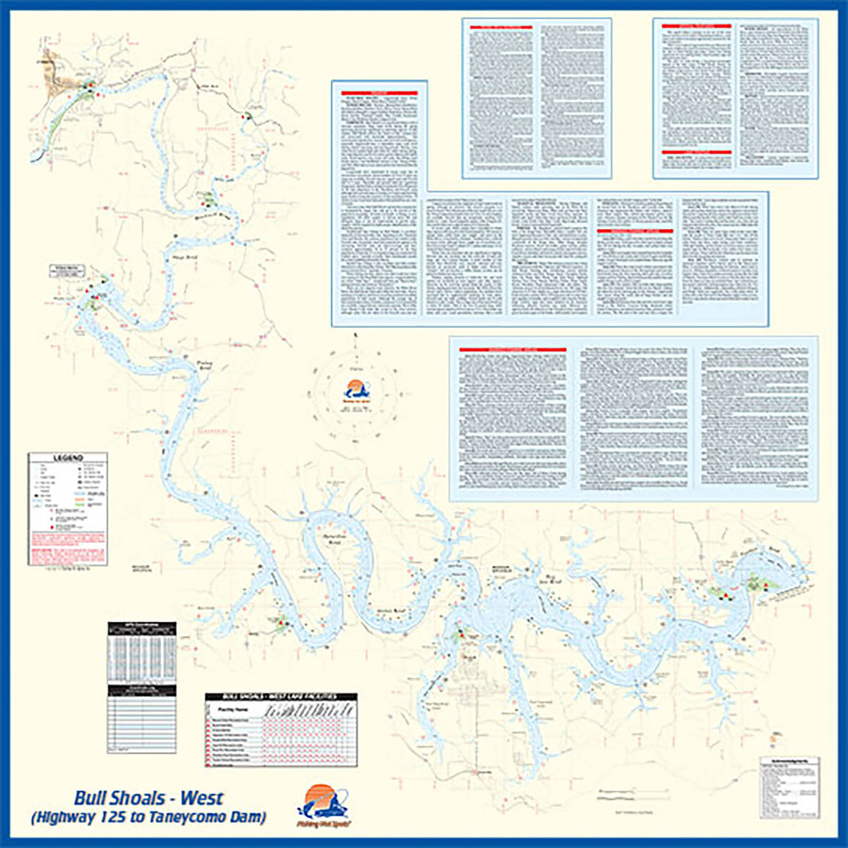 Bull Shoals-West (Hwy 125 to Taneycomo Dam - AR/MO) Fishing Wall Map ...