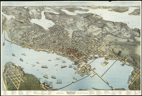 Seattle Antique Wall Map