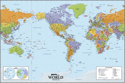North America Centered World Wall Map