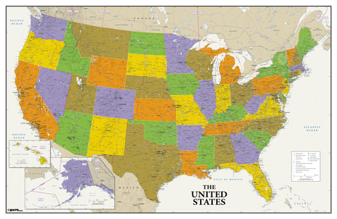 USA Political Wall Map - Contemporary Style