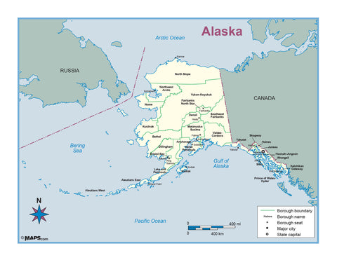 Alaska County Outline Wall Map