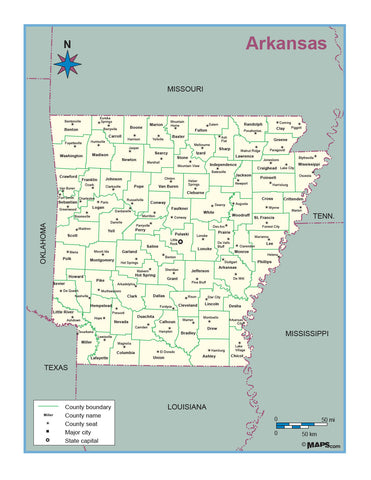 Arkansas County Outline Wall Map