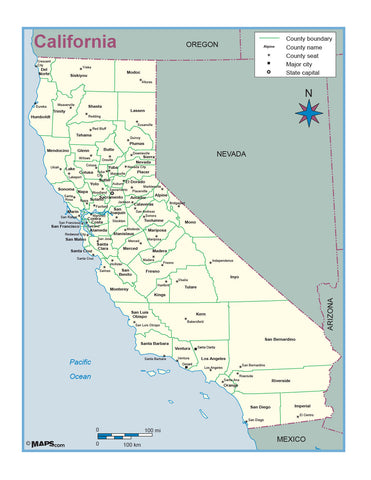 California County Outline Wall Map