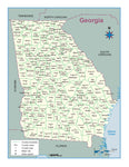 Georgia County Outline Wall Map