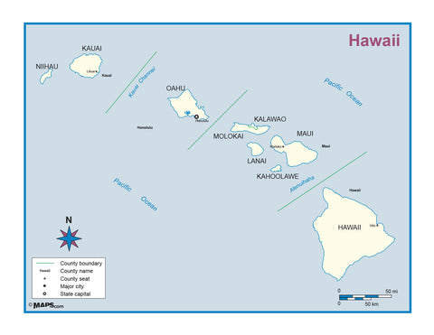 Hawaii County Outline Wall Map