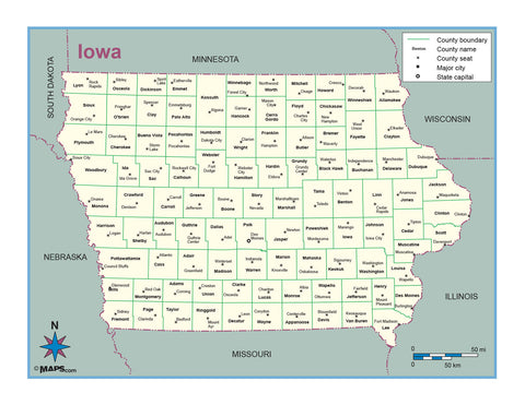 Iowa County Outline Wall Map