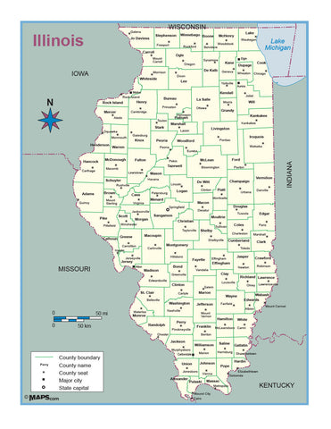 Illinois County Outline Wall Map