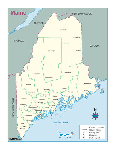 Maine County Outline Wall Map