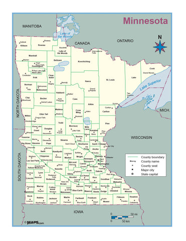 Minnesota County Outline Wall Map