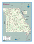 Missouri County Outline Wall Map