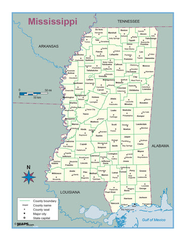 Mississippi County Outline Wall Map