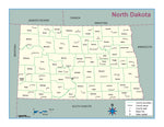 North Dakota County Outline Wall Map