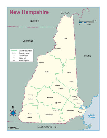 New Hampshire County Outline Wall Map