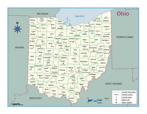 Ohio County Outline Wall Map