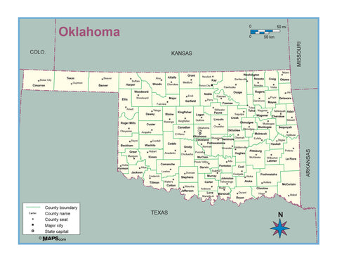 Oklahoma County Outline Wall Map