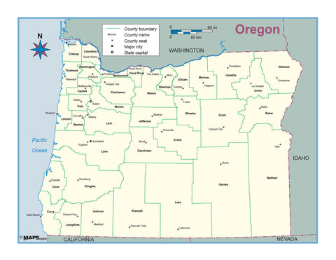 Oregon County Outline Wall Map