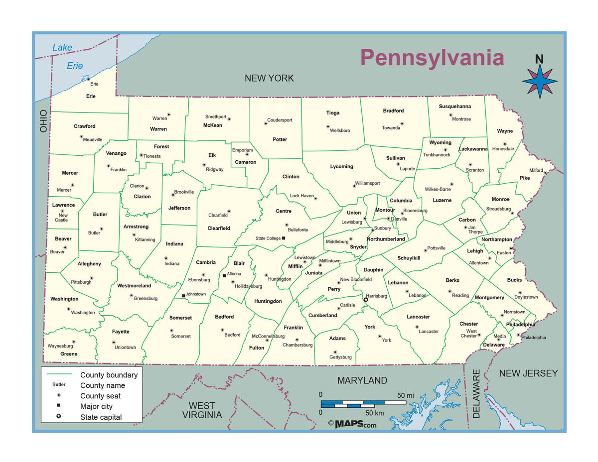 Pennsylvania County Outline Wall Map – MAD MAPS