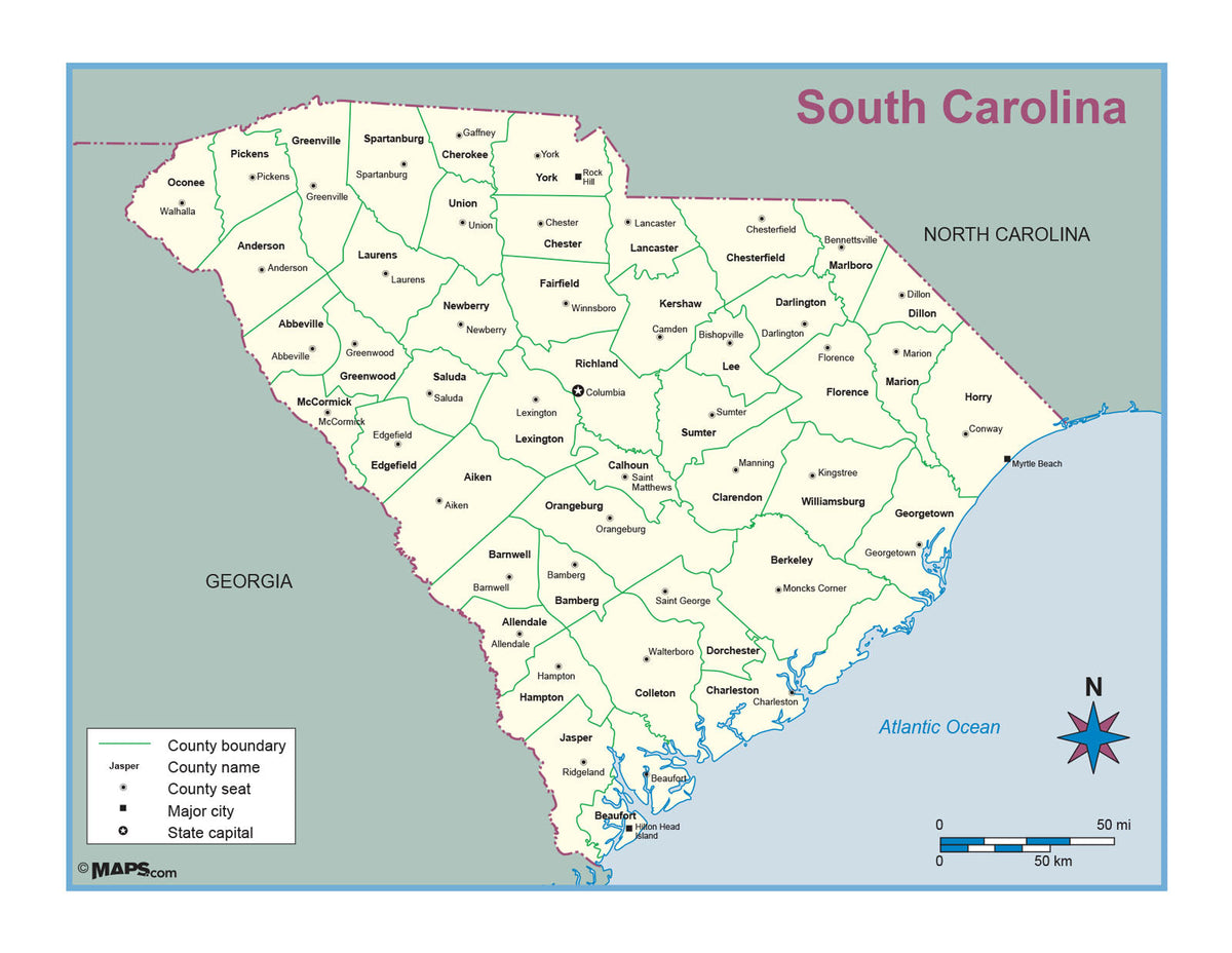 South Carolina County Outline Wall Map – MAD MAPS