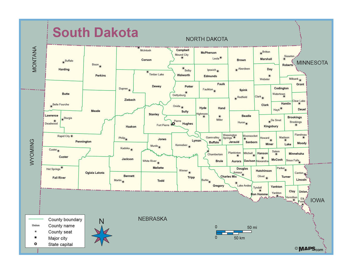 South Dakota County Outline Wall Map – MAD MAPS