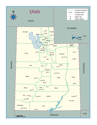 Utah County Outline Wall Map