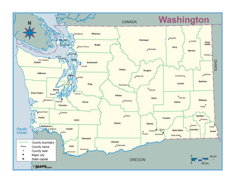 Washington County Outline Wall Map