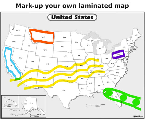 Black and White US Outline Wall Map