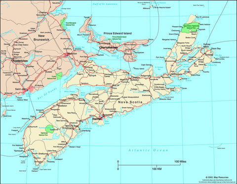 Nova Scotia, Canada Political Wall Map