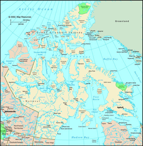 Nunavut, Canada Political Wall Map