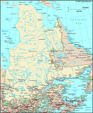 Quebec, Canada Political Wall Map