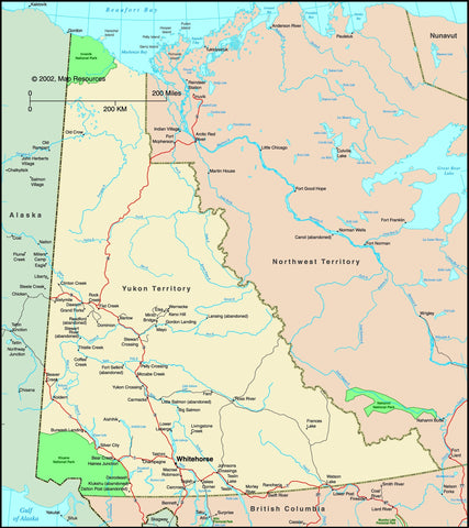 Yukon Territory, Canada Political Wall Map