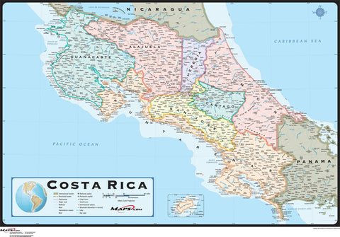 Costa Rica Wall Map in Spanish