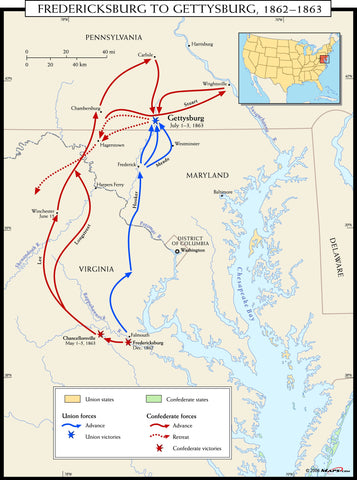 Fredericksburg to Gettysburg 1862-1863 Wall Map