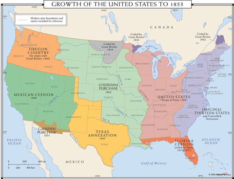 Growth of the United States to 1853 Wall Map