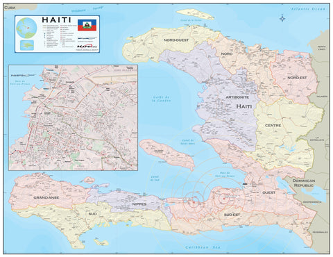Haiti and Port-au-Prince Epicenter Wall Map