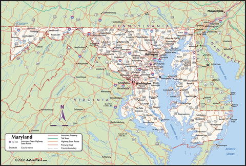 Maryland Washington DC County Wall Map
