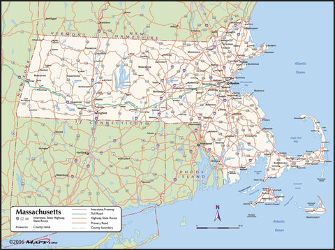 Massachusetts County Wall Map