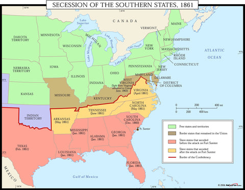 Secession of the Southern States 1861 Wall Map