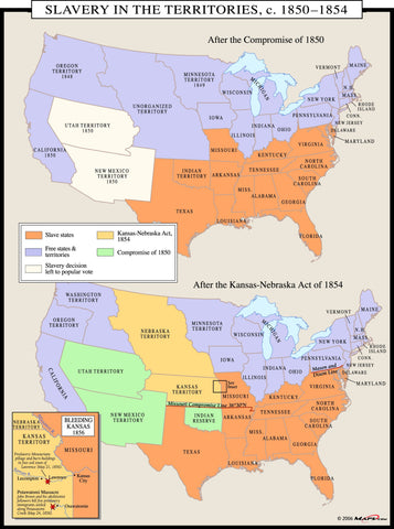 Slavery in the Territories 1850-1854 Wall Map