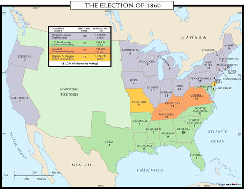 The Election of 1860 Wall Map