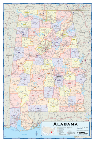 Alabama Counties Wall Map
