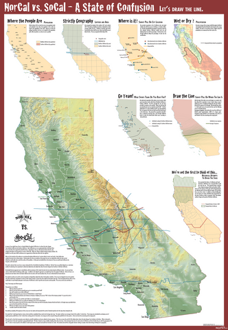 Nor Cal vs. So Cal - A State of Confusion- Wall Map