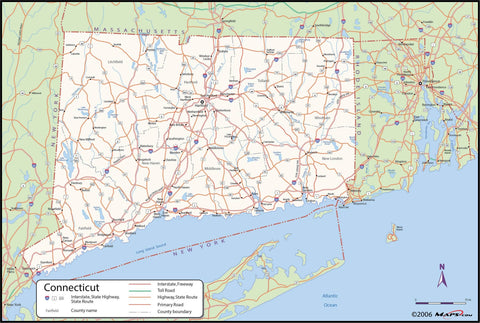 Connecticut County Wall Map