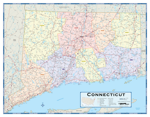 Connecticut Counties Wall Map