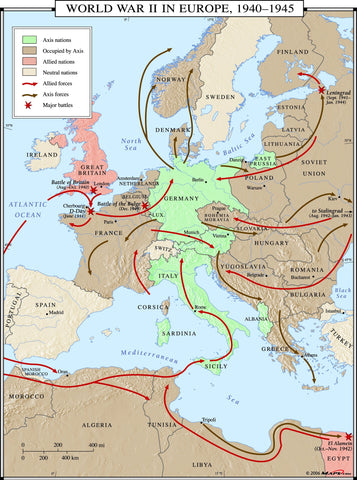 World War II in Europe Wall Map