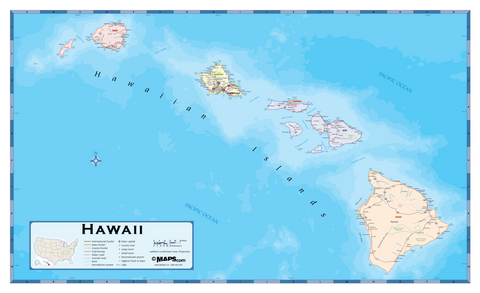 Hawaii Counties Wall Map