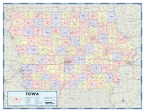Iowa Counties Wall Map
