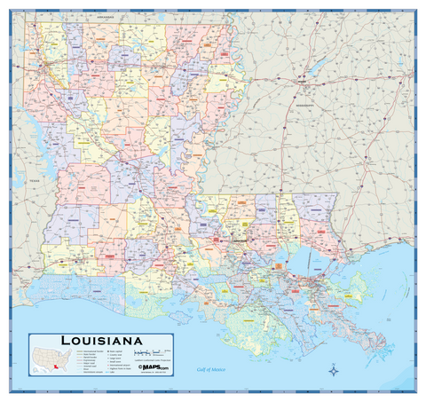 Louisiana Parishes (Counties) Wall Map